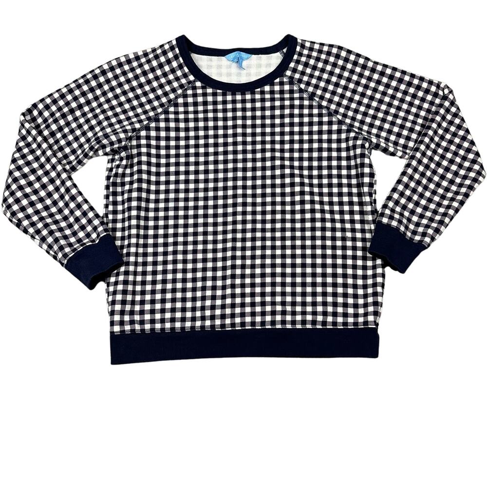 Draper James Natalie Gingham Sweatshirt Womens Medium Navy Blue Raglan Cotton